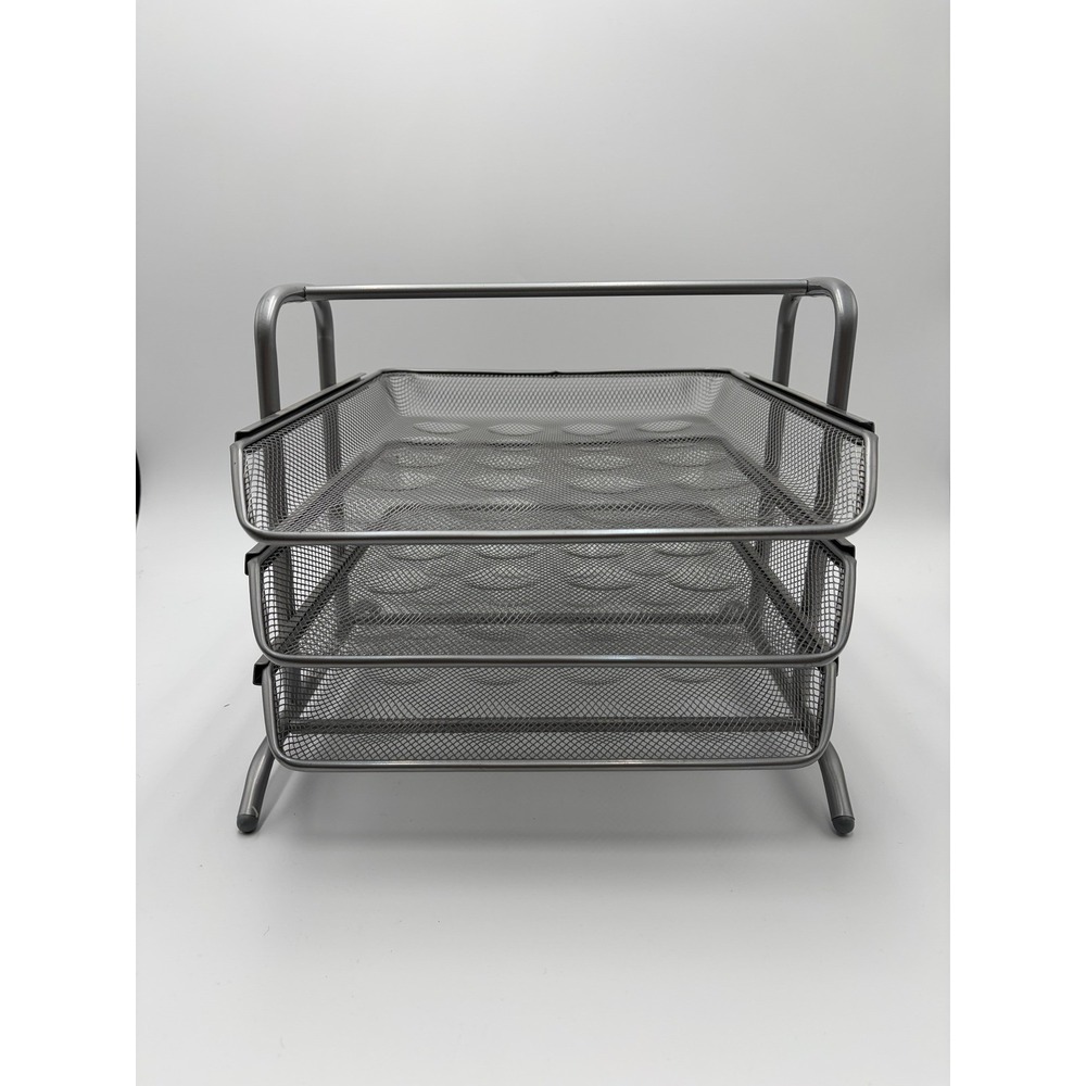 IKEA Dokument Letter Tray Organizer Silver 3-Tier Metal Mesh Excellent Condition